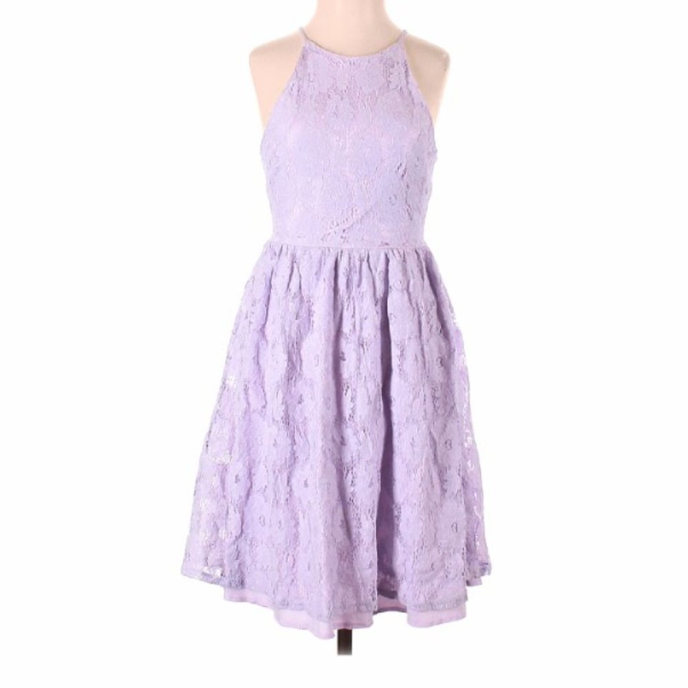 AQUA Lace High Neck Fit and Flare Dress